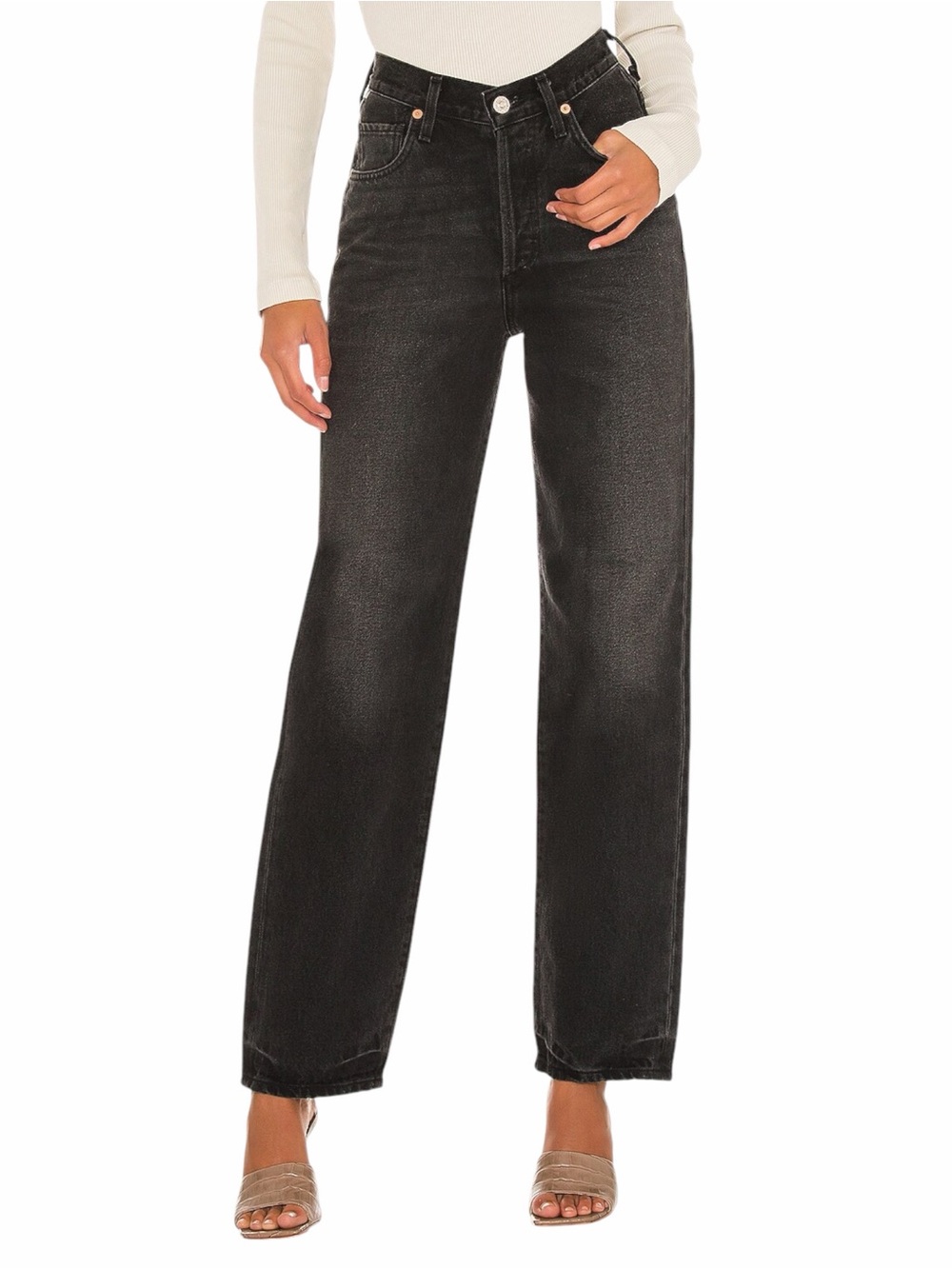 Citizens of Humanity V-Front High-Rise Straight Leg Jeans Washed Black Sz 27